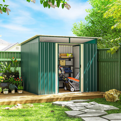 Cobertizo de Jardín Exterior 4,5 m² 260x194x200 cm con Paneles Frontales Transparentes y 2 Puertas Corredizas Verde
