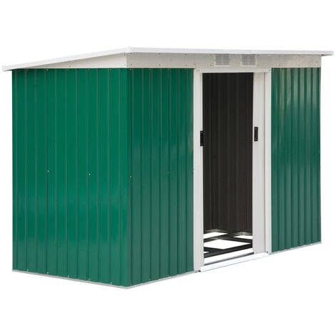 Cobertizo de jardín OUTSUNNY 280x130x172 cm base 3,2 m² caseta metálica para almacenamiento de herramientas con 2 puertas y 2 orificios de ventilación