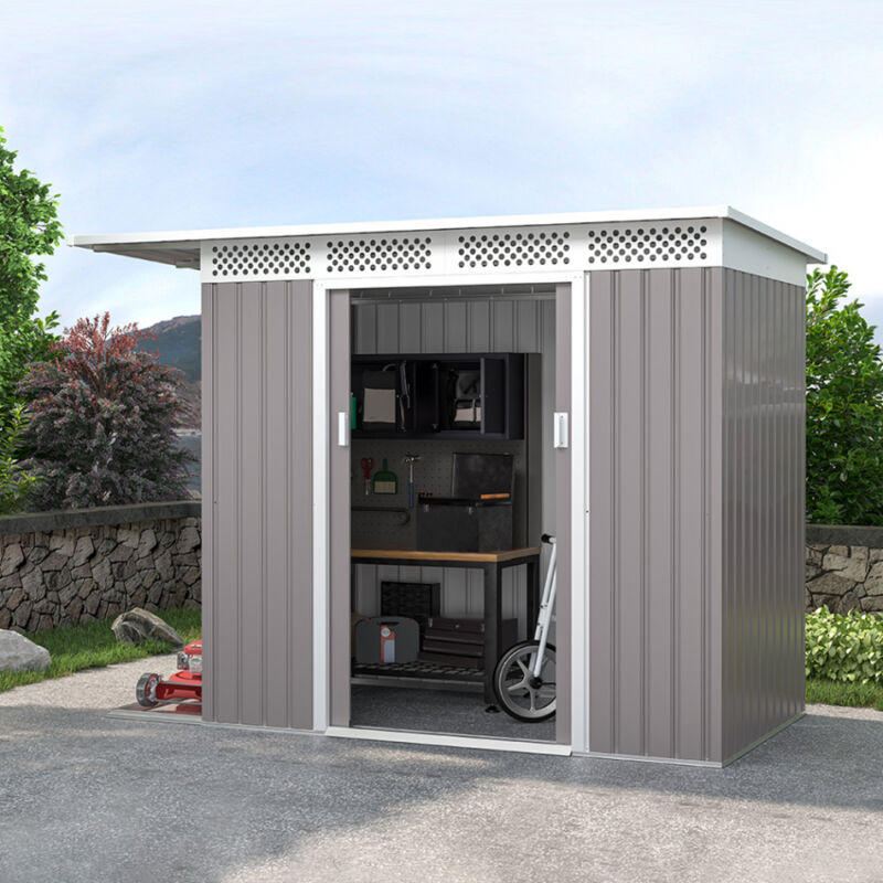 

Cobertizo de jardín Tyrol de chapa galvanizada gris caseta de herramientas 257X142x184cm