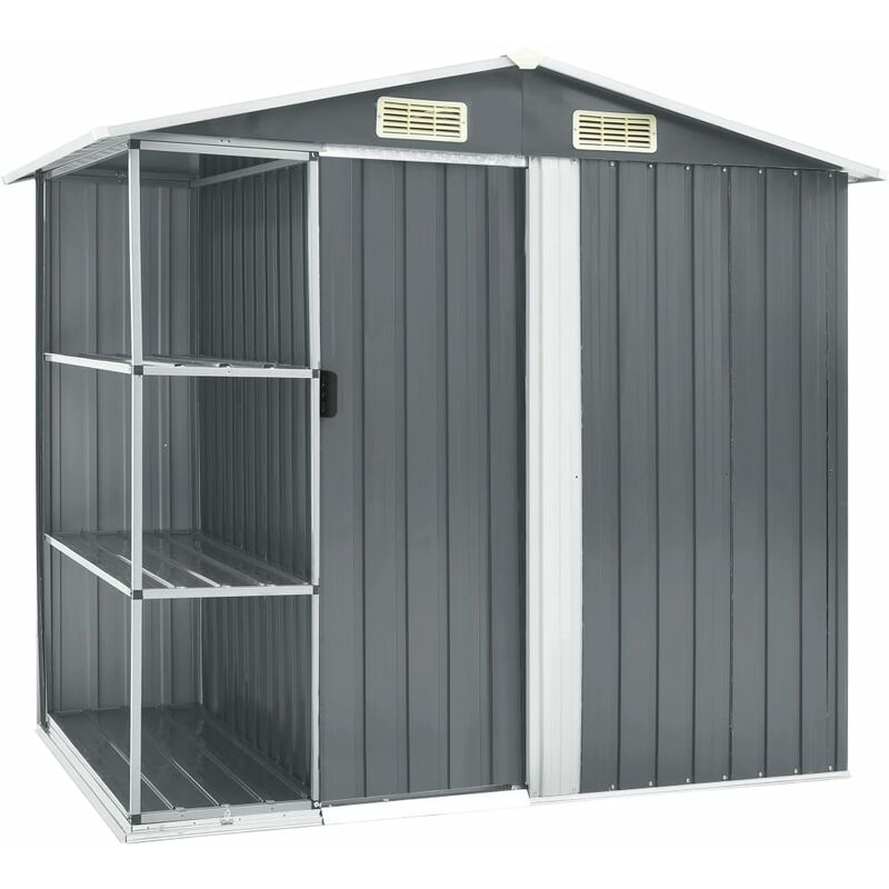 

Youthup - Cobertizo de jardín con estantería hierro gris 205x130x183 cm - Gris