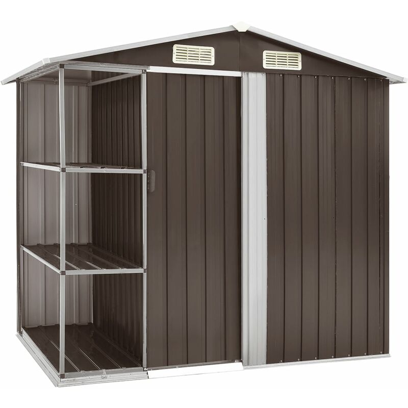 

Cobertizo de jardín con estantería hierro marrón 205x130x183 cm - Marrón