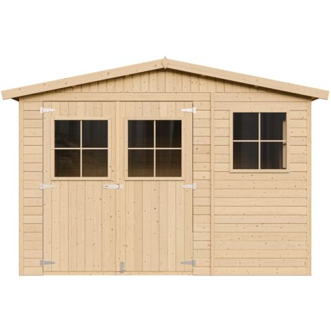 Cobertizo de madera para jardín - A226x324x316cm/9m2 Cobertizo de madera natural - Taller de Jardín - Bicicleta, Almacenamiento de herramientas TIMBELA M335