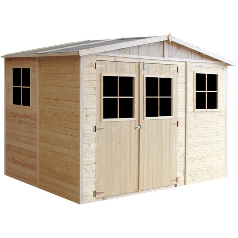 

Timbela - Cobertizo de madera para jardín - H226 x 324 x 216 cm/6m2 Cobertizo de madera natural - Taller de Jardín - Bicicleta, Almacenamiento de