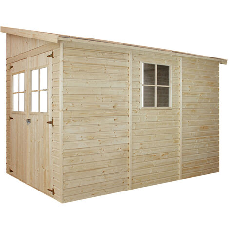 main image of "Cobertizo de madera para jardín TIMBELA M339 - 216 x 318 cm / 6,02 m², Cobertizo de madera natural, lado abierto"