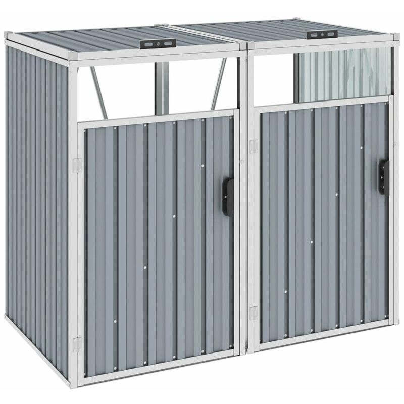 

Cobertizo doble contenedor de basura acero gris 143x81x121 cm