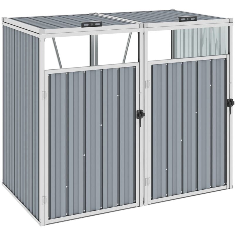 

Cobertizo doble contenedor de basura acero gris 143x81x121 cm