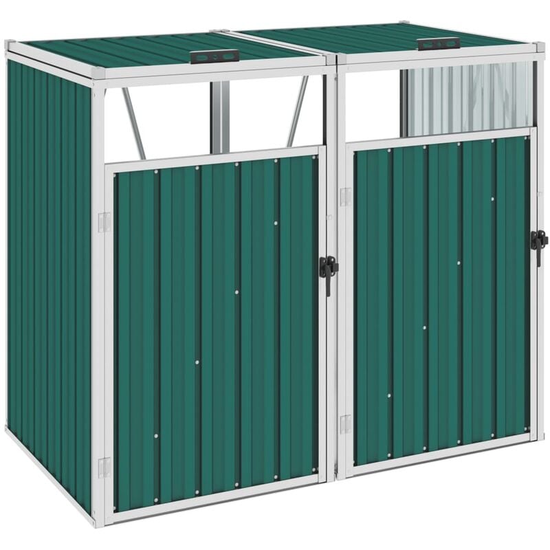 

Cobertizo doble contenedor de basura acero verde 143x81x121 cm