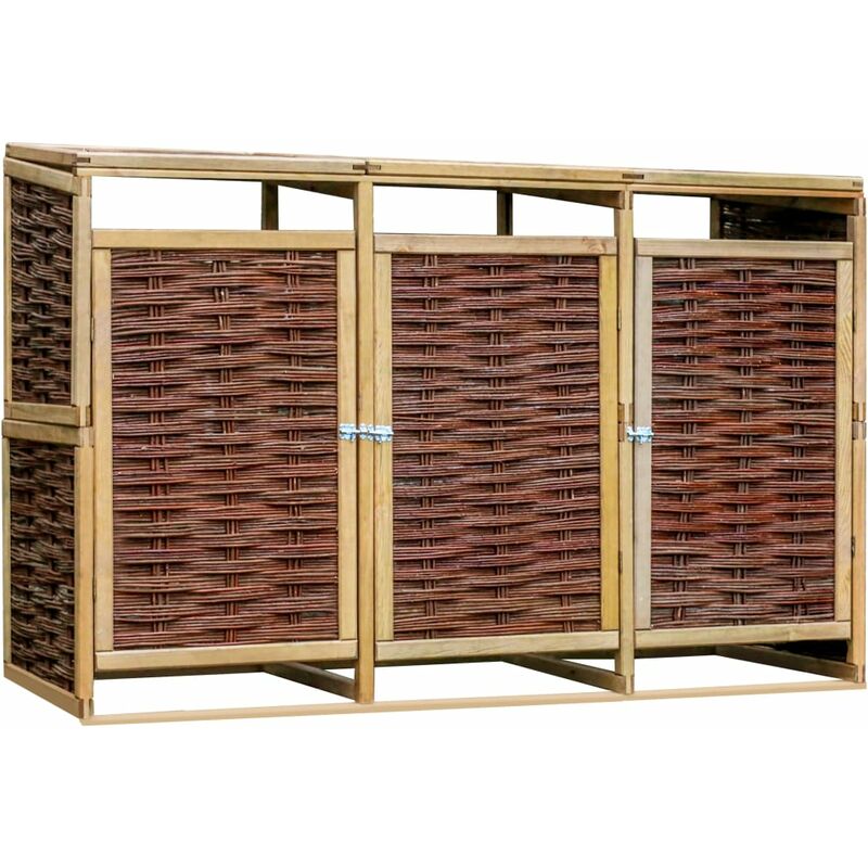 

Cobertizo para Contenedor de Basura de Pino y Mimbre Triple - Marrón - Vidaxl