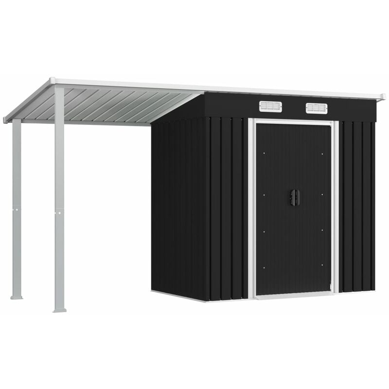 

BHD - Cobertizo jardín con tejado extendido acero gris 346x121x181 cm