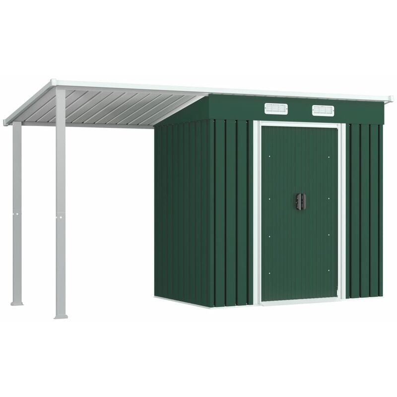 

Cobertizo jardín con tejado extendido acero verde 346x121x181 cm - Verde - Vidaxl