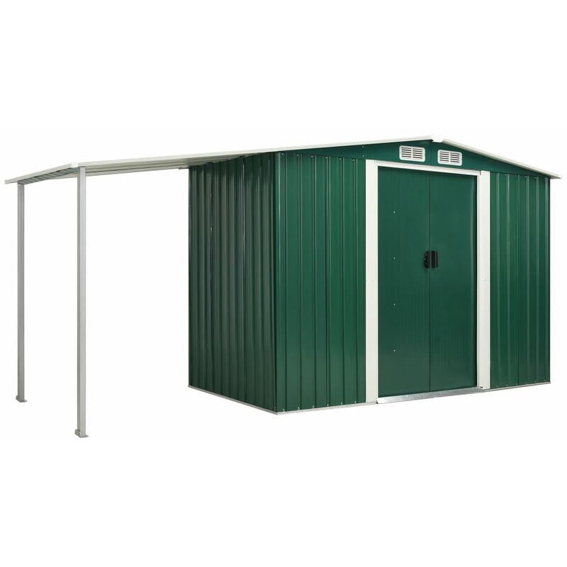 

BHD - Cobertizo jardín puertas correderas acero verde 386x131x178 cm