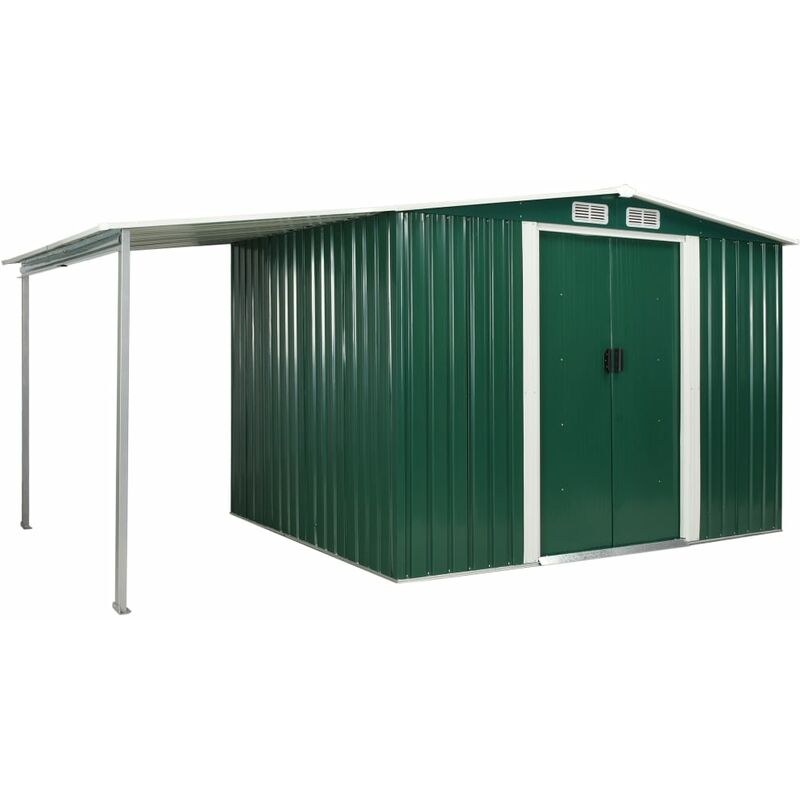 

BHD - Cobertizo jardín puertas correderas acero verde 386x205x178 cm