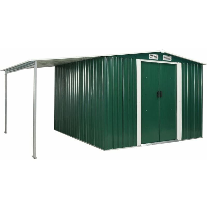 

BHD - Cobertizo jardín puertas correderas acero verde 386x259x178 cm