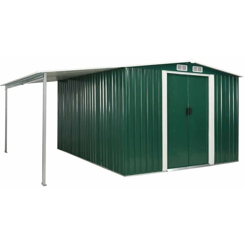 

BHD - Cobertizo jardín puertas correderas acero verde 386x312x178 cm
