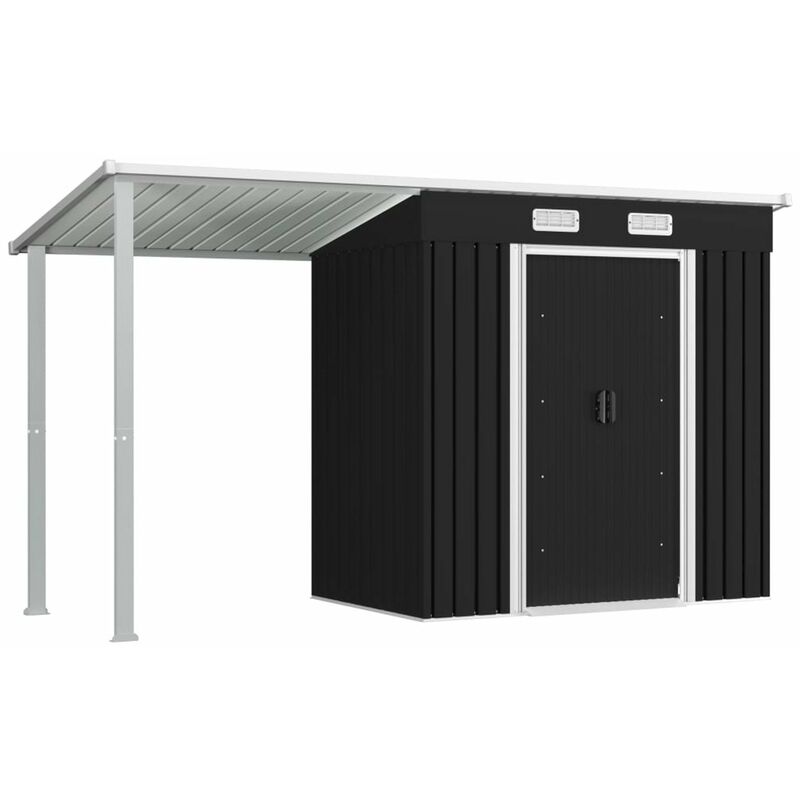 

Happyshopping - Cobertizo jardin con tejado extendido acero gris 346x121x181 cm