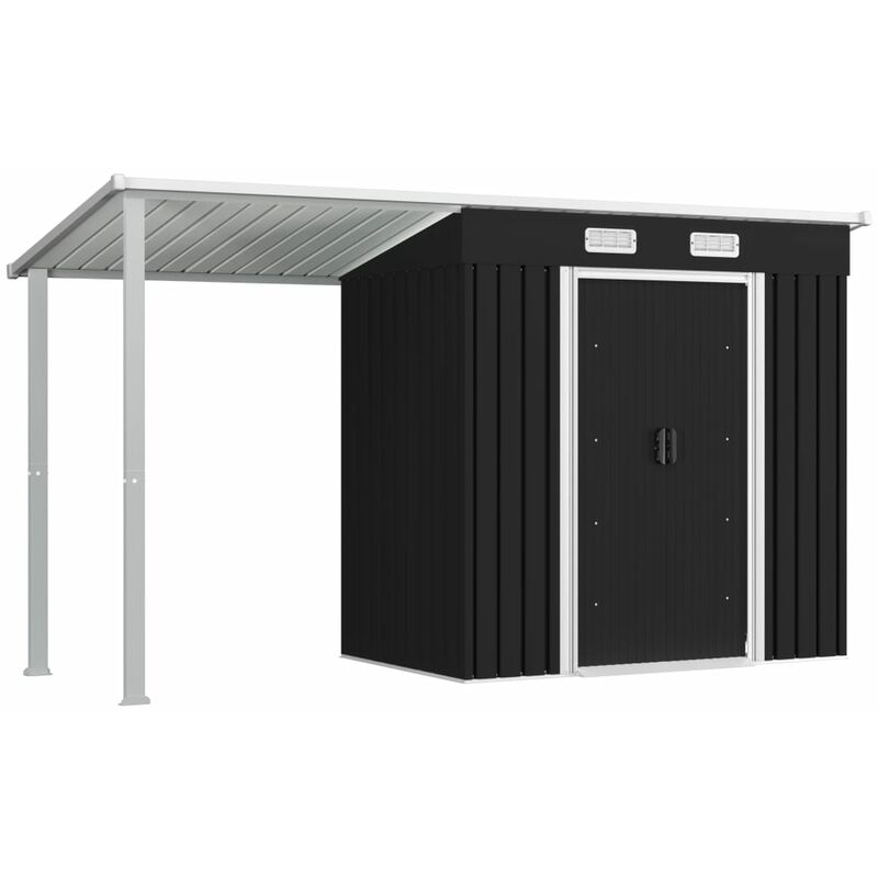 

Cobertizo jardín con tejado extendido acero gris 346x121x181 cm - Gris