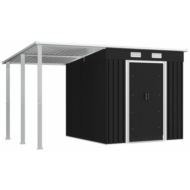 

Happyshopping - Cobertizo jardin con tejado extendido acero gris 346x193x181 cm