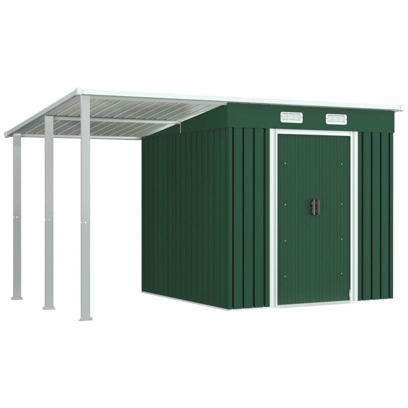 

Happyshopping - Cobertizo jardin con tejado extendido acero verde 346x193x181 cm