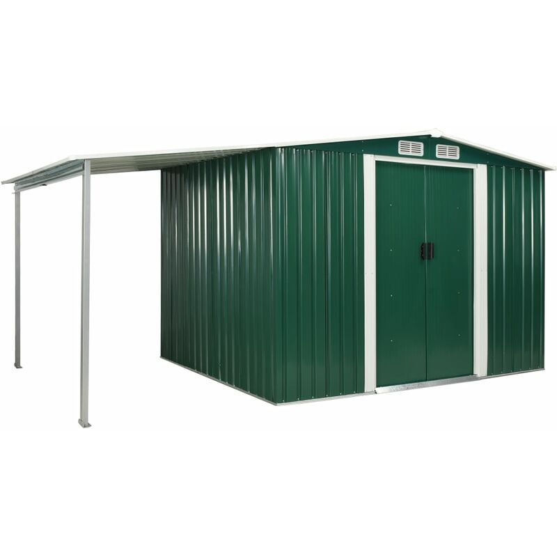 

Youthup - Cobertizo jardín puertas correderas acero verde 386x205x178 cm - Verde