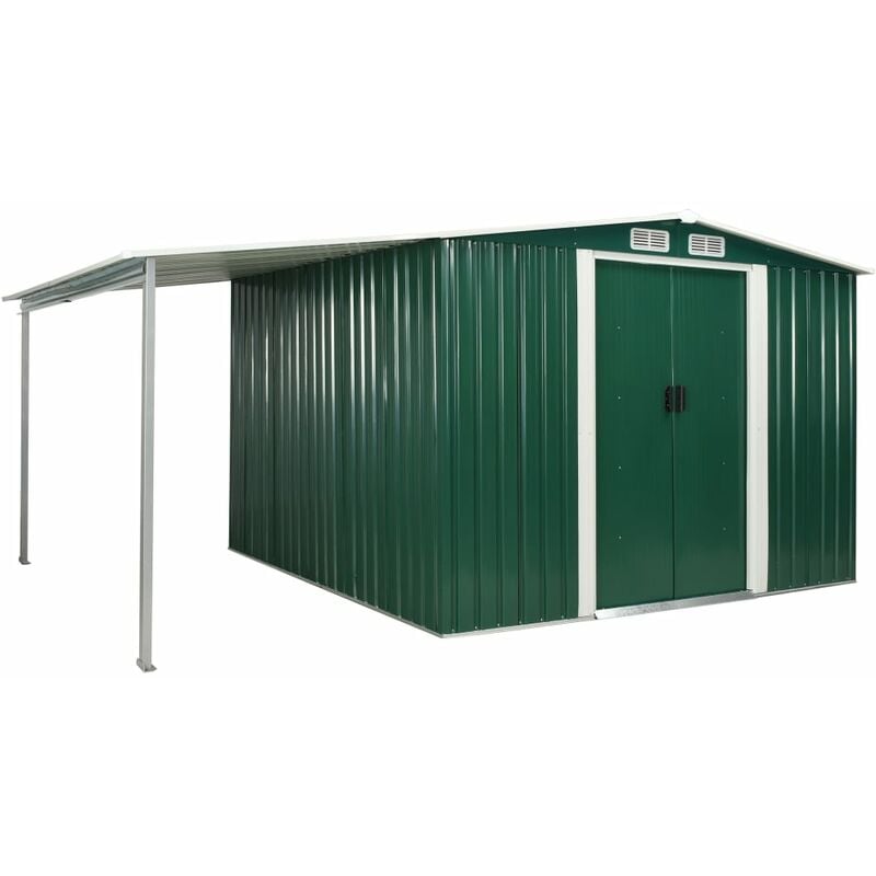 

Youthup - Cobertizo jardín puertas correderas acero verde 386x259x178 cm - Verde