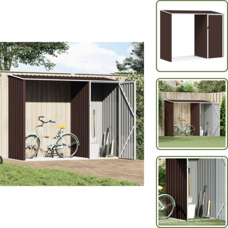 Cobertizo metálico - vidaXL Cobertizo de jardín leña marrón acero galvanizado 245x98x159cm - Cobertizo con techo extensible
