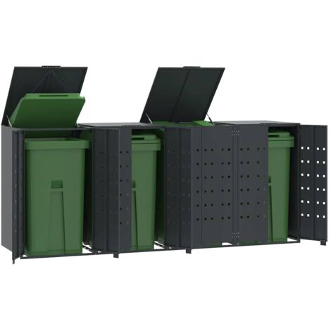 Cobertizo para 4 cubos de basura acero antracita 276x79x117 cm