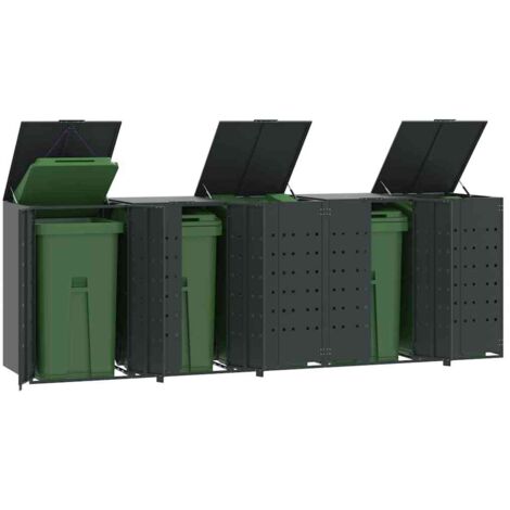 Cobertizo para 5 cubos de basura acero antracita 345x79x117 cm