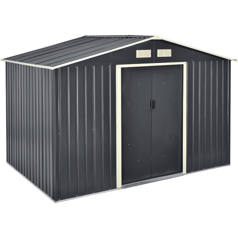 

[en.casa] - Cobertizo para Almacenaje de Herramientas - 277 x 191 x 192 cm - Caseta para Jardín - Puerta Corredera de Dos partes - Hoja Galvanizada