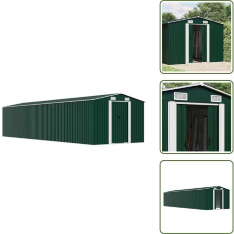 Cobertizo para herramientas - vidaXL Cobertizo de jardín acero galvanizado verde 257x779x181 cm - Cobertizo para muebles