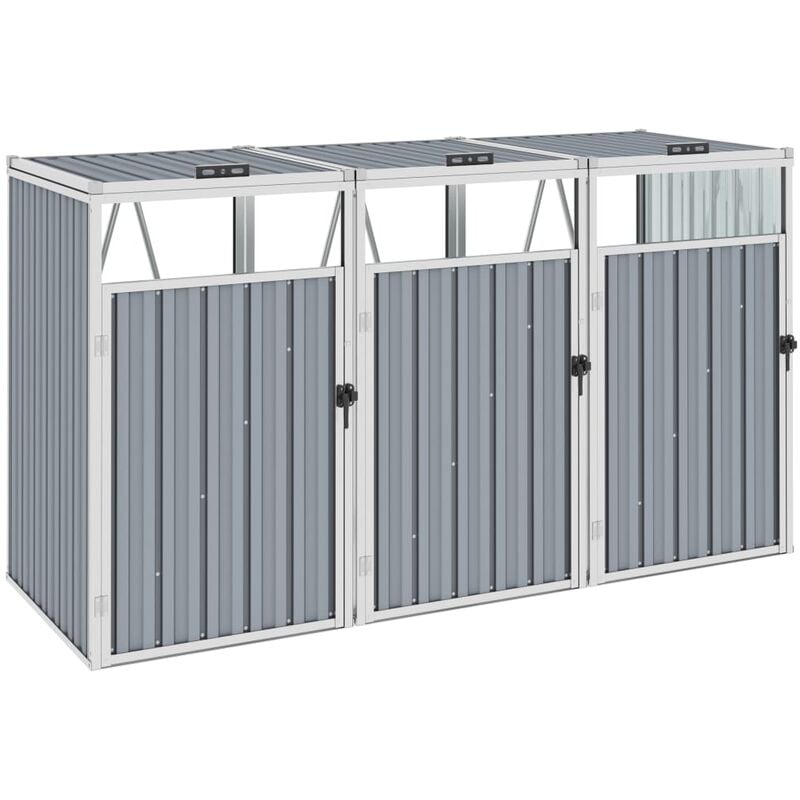 

Cobertizo triple contenedor de basura acero gris 213x81x121 cm