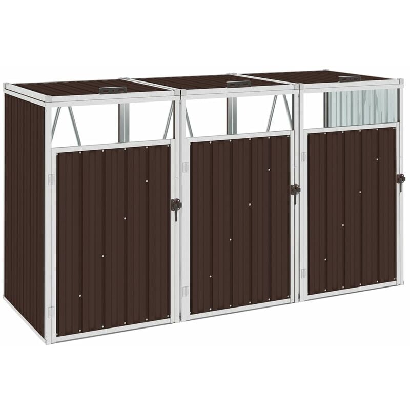 

Cobertizo triple contenedor de basura acero marrón 213x81x121cm