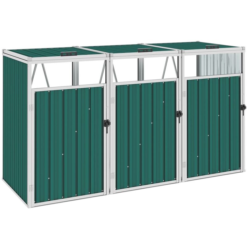 

Cobertizo triple contenedor de basura acero verde 213x81x121 cm