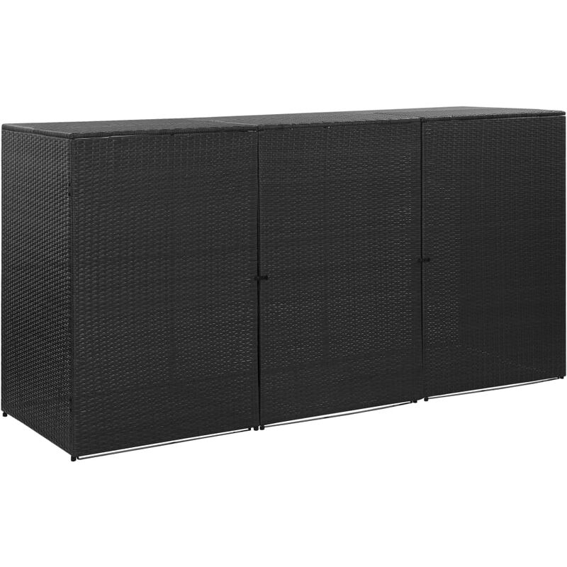 

Cobertizo triple de cubo basura ratán PE negro 229x78x120 cm
