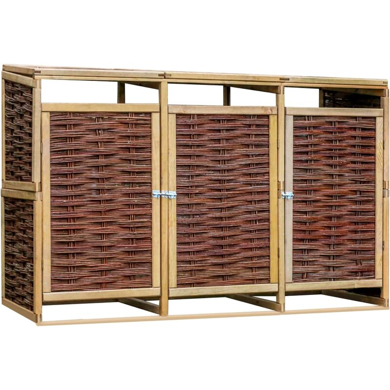 

Happyshopping - Cobertizo triple para basura madera de pino y mimbre