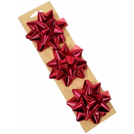 Coccarde Fiocco metallizzato Rosso decorazione natalizia per regali, confezione da 3 pezzi