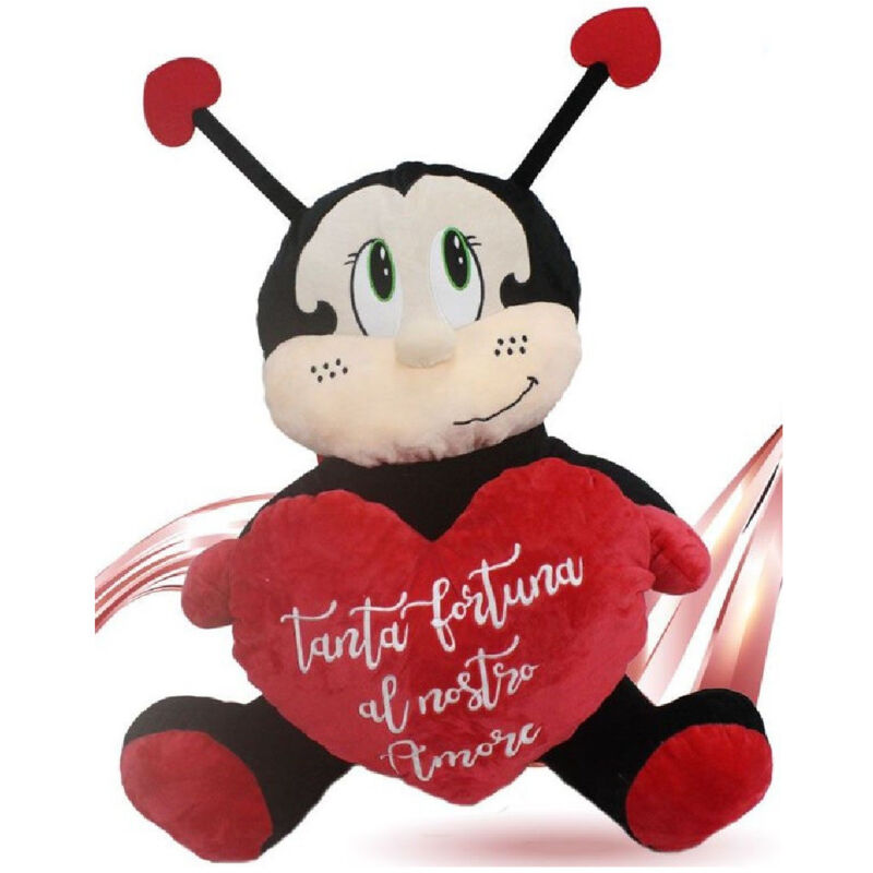 Trade Shop Traesio - Trade Shop - marienkäfer plüsch 55 cm mit herz viel glück valentinstag geschenk 95387 -