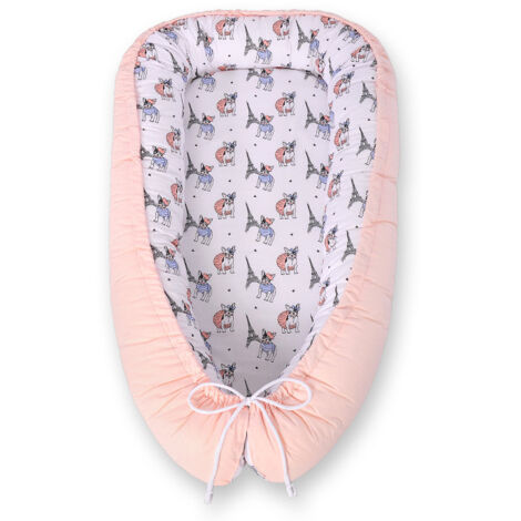 Coccolone per neonati, double-face, box, fascia, Premium BOBONO - bulldog, rosa cipria