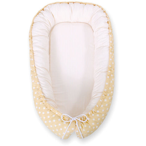 Coccolone per neonati, double-face, box, fascia, Premium BOBONO - pois su strisce beige/beige