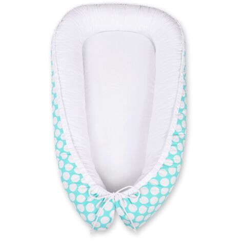 Coccolone per neonati, double-face, box, fasciatoio, Premium BOBONO - anelli turchese/bianchi