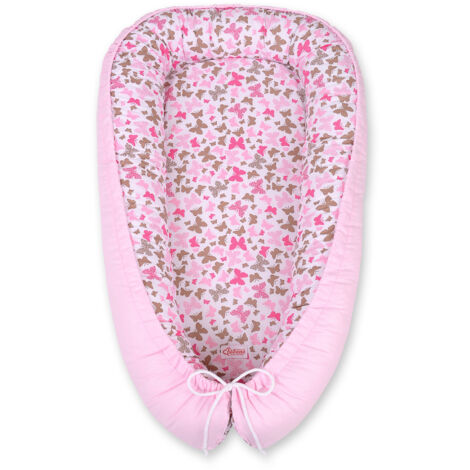Coccolone per neonati, double-face, box, fasciatoio, Premium BOBONO - farfalle rosa/rosa