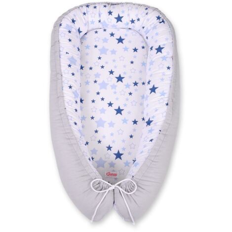 Coccolone per neonati, double-face, box, fasciatoio, Premium BOBONO - stelle bianche e blu