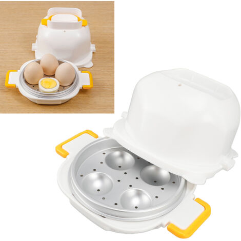 Cocedor de huevos para microondas – 4 compartimentos – Doble función: cocción al vapor y corte – PP y aluminio – 360 g – 18,3 cm – Juego de 5 piezas