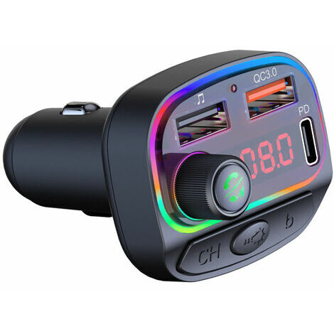 Coche Bluetooth luz ambiental 2 puertos USB 5V/1A 18W PD/QC3.0 cargador rápido LYLM