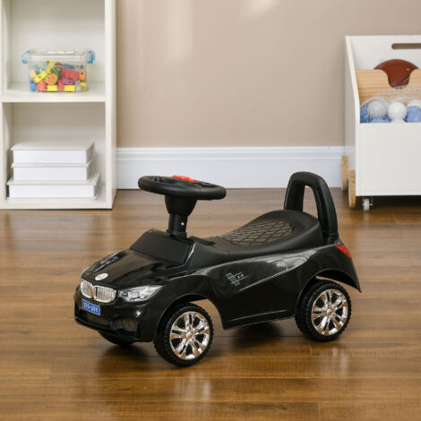 Coche Correpasillos para Niños de 18-36 Meses con Faros Música Bocina Volante Espacio de Almacenaje y Asa Negro