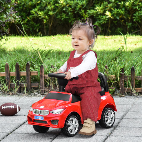 Coche Correpasillos para Niños de 18-36 Meses con Faros Música Bocina Volante Espacio de Almacenaje y Asa Rojo