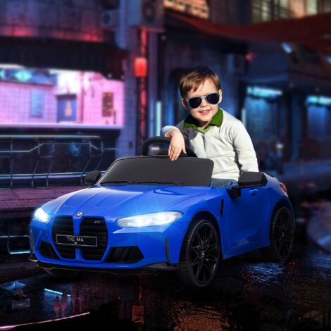 Coche de Batería para Niños 12V BMW M4 con Mando a Distancia Faros Bocina Música Velocidad 3-5 km/h Azul