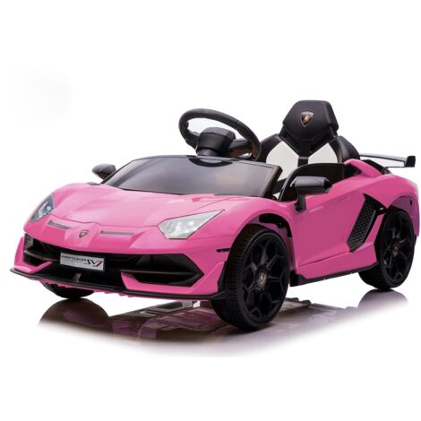 Coche eléctrico 12V para niños, Lamborghini con licencia oficial, Mando a distancia, 3-5 km/h, Puertas hidráulicas, De 3 a 8 años, Rosa