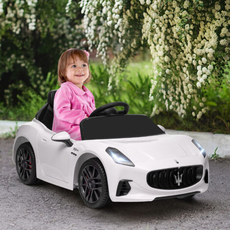 Coche Eléctrico Infantil Maserati Gran Turismo Folgore con Batería 12V Mando a Distancia Faros Bocina Música MP3 Blanco
