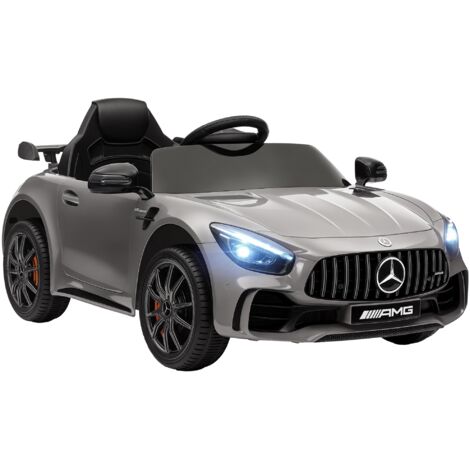 Coche eléctrico para niños de +3 años Mercedes-Benz AMG GTR carro eléctrico infantil con batería 12V mando a distancia faros bocina música plata
