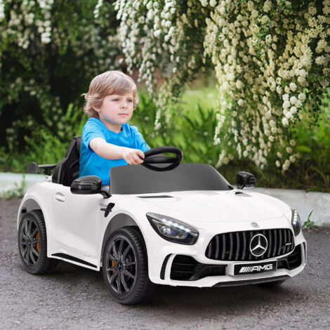 Coche Eléctrico para Niños de +3 Años Mercedes-Benz AMG GTR con Batería 12V Mando a Distancia Faros Bocina Música Blanco